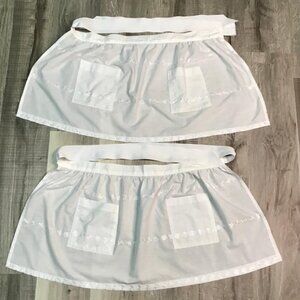 Vintage Paper White Linen Handmade Shamrock Embroidered Waist Hostess Aprons - 2